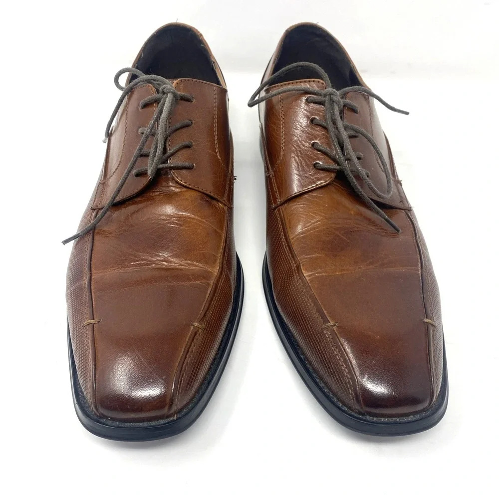 Kenneth Cole Reaction Men Shoes Sz 10 Oxford Witter Lace‎ Up Brown Leather Dress